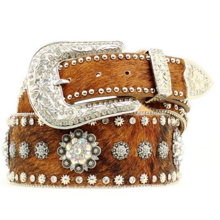 Hair-On Cowhide and Rhinestone Western Belt