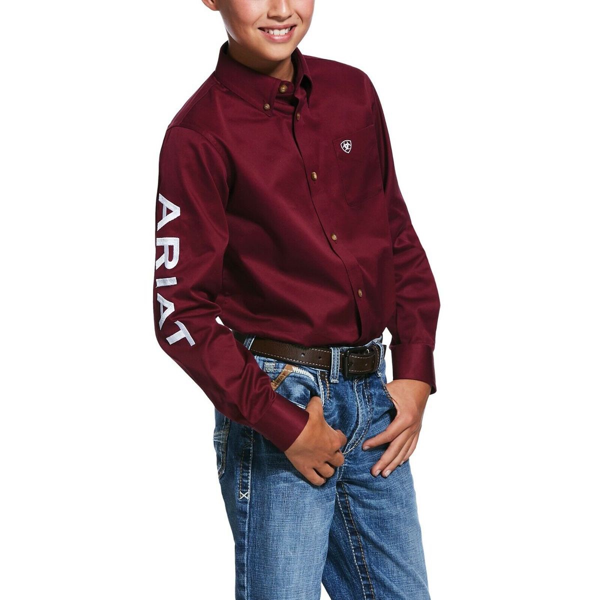 Ariat Boy s Shirt TEAM Long Sleeve Burgundy CLEARANCE