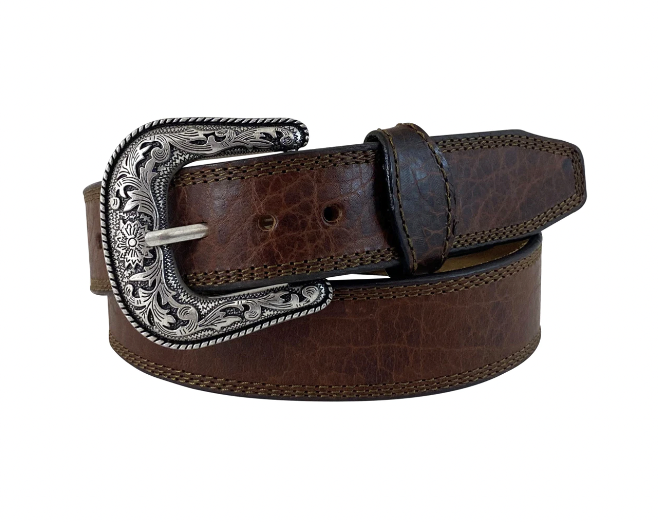 Roper Men's Belt Triple Stitched Leather Hazelnut Bison 8649500 ...