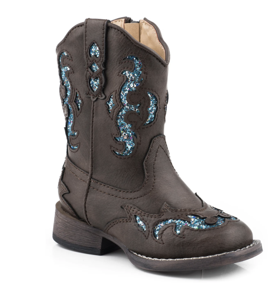 Roper Girl's Boots 'Glitter Gypsy' Brown/Blue Glitter Pakenham Western