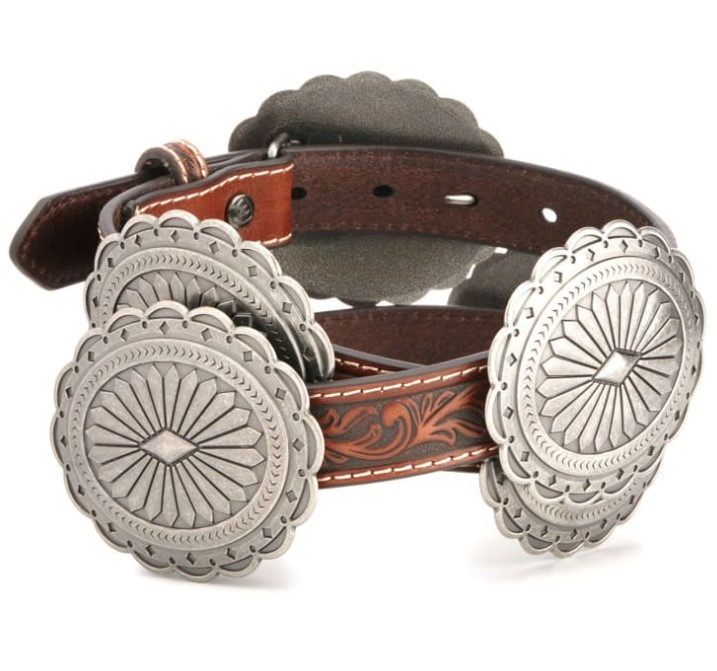 Ariat Girls' Turquoise Tooled Concho Belt - Brown, 24 Inch, Western Style Belt With Screw Closure
