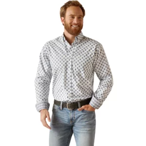 Ariat Men's Shirt Wrinkle Free 'Kobe' Fitted White Sand 10047200  CLEARANCE !!