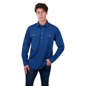 Hard Slog Men's Shirt Astell Half Placket Long Sleeve Black/Royal Blue