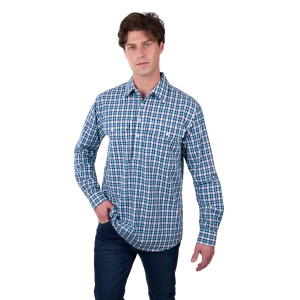 Hard Slog Men's Shirt Rui Half Placket Long Sleeve Teal/Navy