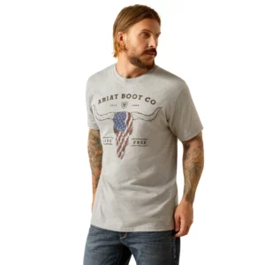 Ariat Men's T-Shirt 'Long Live Freedom' Grey Heather 10054839