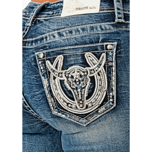 Grace in LA Women's Jeans 'Steer Head' Easy Fit Mid Rise Boot Cut EB51957