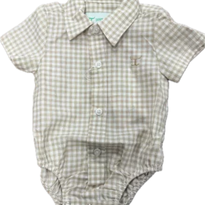 Just Country Infants Jumpsuit Short Sleeve Full Button Small Check Fawn IWSS2536