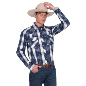 Pure Western Men's Shirt 'Nicholas' Long Sleeve Navy/Tan P5S1100071
