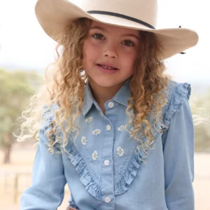 Pure Western Girl's Shirt 'Phoebe' Long Sleeve Blue P4S5126121