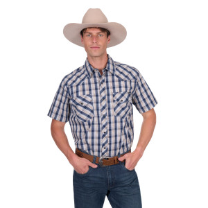 Pure Western Men's Shirt 'Peter' Short Sleeve Navy/Tan P5S1102075