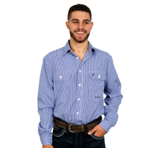 Just Country Men's Work Shirt 'Austin' Cobalt/white Mini Check MWLS2307