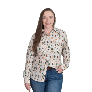 Just Country Women's Work Shirt Abbey Full Button Long Sleeve Western Scene Stone WWLSR252
