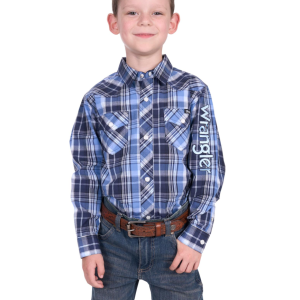 Wrangler Boy's Shirt 'Billy Logo' Long Sleeve Navy/Light Blue X5S3111362