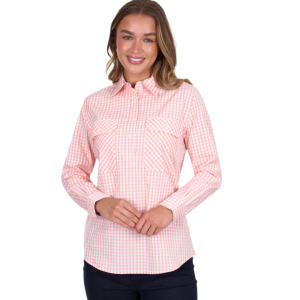 Hard Slog Women's 'Jen" Half Placket Long Sleeve Shirt Coral