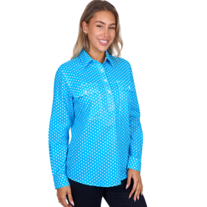 Hard Slog Women's 'Sia' Half Placket Long Sleeve Shirt Blue