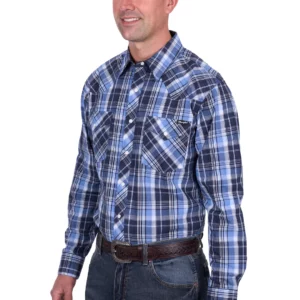 Wrangler Men's Shirt 'Billy Arena' Long Sleeve Navy/Light Blue X5S1112362