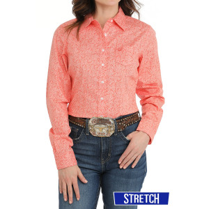 Cinch Women's Shirt Button Down Coral Print MSW9164241