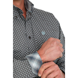 Cinch Men's Shirt Classic Fit Button Down Geometric Print Grey