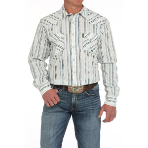 Cinch Men's Shirt Modern Fit 'Stripe' Snap Button White MTW1303086 WHT
