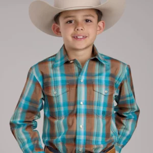Roper Boys Shirt Amarillo Collection Orange Plaid 03-030-0278-3014 Orange