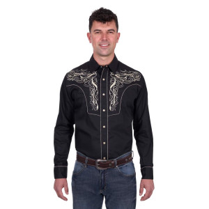 Wrangler Men's Shirt 'Carlos' Embroidered Long Sleeve Black X5S1113360