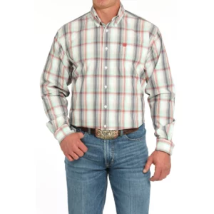 Cinch Men's Shirt Classic Fit Button Down Plaid Print Grey/Red/White MTW1105934