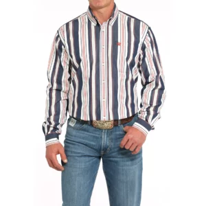 Cinch Men's Shirt Classic Fit Button Down Stripe Print Navy MTW1105938 NAV