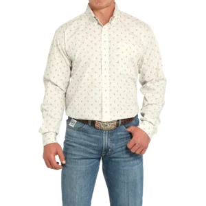 Cinch Men's Shirt Classic Fit Button Down Chicken Print White MTW1105933 GRY