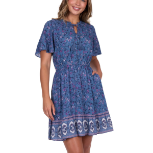 Pure Western Women's Dress 'Farrah' Short Sleeve Blue P5S2400111