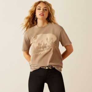 Ariat Women's T-Shirt 'Western Mural' Washed Greige 10055131