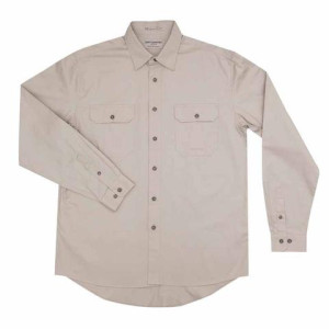 Just Country Men's Work Shirt 'Evan' 100% Cotton Full Button Long Sleeve Stone
