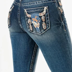 Grace in LA Women's Jeans 'Steer Head' Easy Fit Mid Rise Boot Cut EB81734