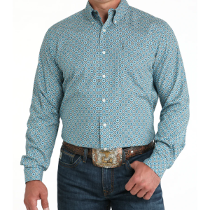 Cinch Men's Shirt Modern Fit Snap Button Geometric Print Blue MTW13047137 BLU