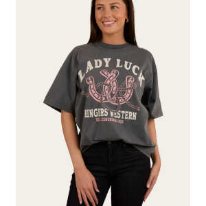 Ringers Western Women's T-Shirt 'Lady Luck' Oversized Washed Black 224068RW-WBLK