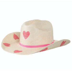 SunBody Kid's Palm Leaf Cowboy Hat With Pink Hearts One Size