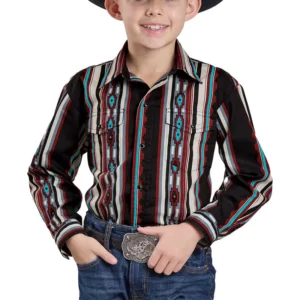 Roper Boy's Shirt 'Vintage Collection' Print Stripe Black 03-030-0485-0703 BL