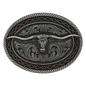 Montana Silversmiths Two Tone Antiqued Round Barbed Longhorn Buckle A742