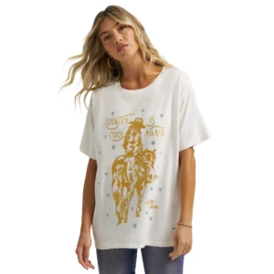 Wrangler Women's Lainey Wilson S/S T Shirt 'Country Cool Again' White 112373697