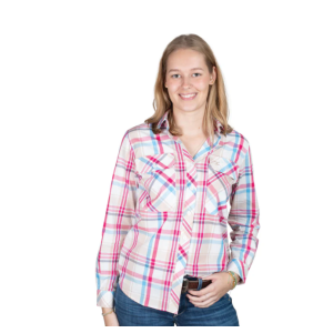 Just Country Women's Work Shirt Abbey Full Button Pink/Blue/Tan Plaid WWLS2563