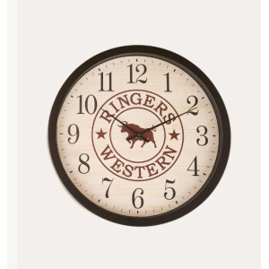 Ringers Western Wall Clock 'On Time Is Late' 16" Signature Print Rustic