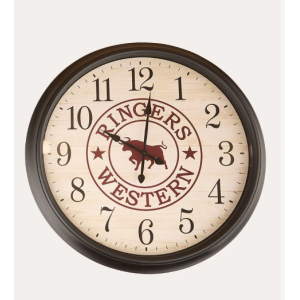 Ringers Western Wall Clock 'On Time Is Late' 30" Signature Print Rustic