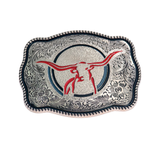 Belt Buckle Longhorn Red Enamel Lines TB-46R
