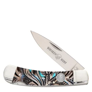 Whiskey Bent Pocket Knife 'Trapper' Single Locking Blade Floral Turquoise KWB13-05