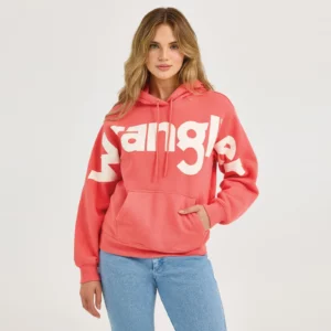 Wrangler Women's Hoodie 'Punchy Bold Logo' Pullover Coral 112367234