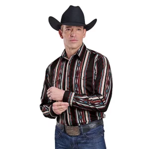 Roper Mens Shirt Vintage Collection Vertical Stripe BLlack Print 03-001-0485-0703 BL