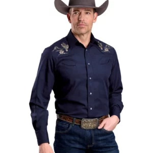 Roper Men's Shirt 'Karman Special Collection' Long Sleeve Solid Blue 01-001-0017-7017 BU