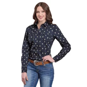Roper Women's Shirt 'West Made Collection' Long Sleeve Print Blue 03-050-0064-0733 BU