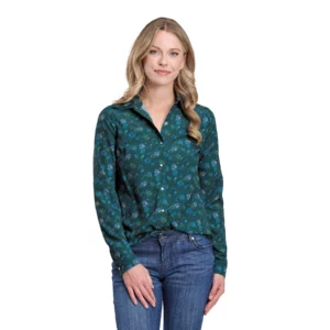 Roper Women's Shirt Studio West Collection Long Sleeve Green Print 03-050-0590-7050 GR