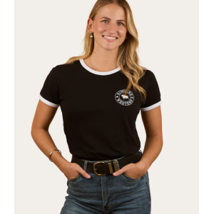 Ringers Western Women's T-Shirt 'Signature Bull' Black with White Print 225001RW-BLK/WHT
