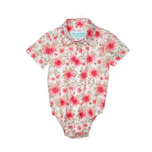 Just Country Infants Jumpsuit 'Frankie' Short Sleeve Full Button White Gerberas IWSS2575